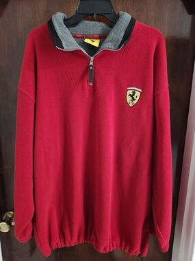 Ferrari Red Half-Zip Fleece with Gray Trim and Shield Logo 2XL